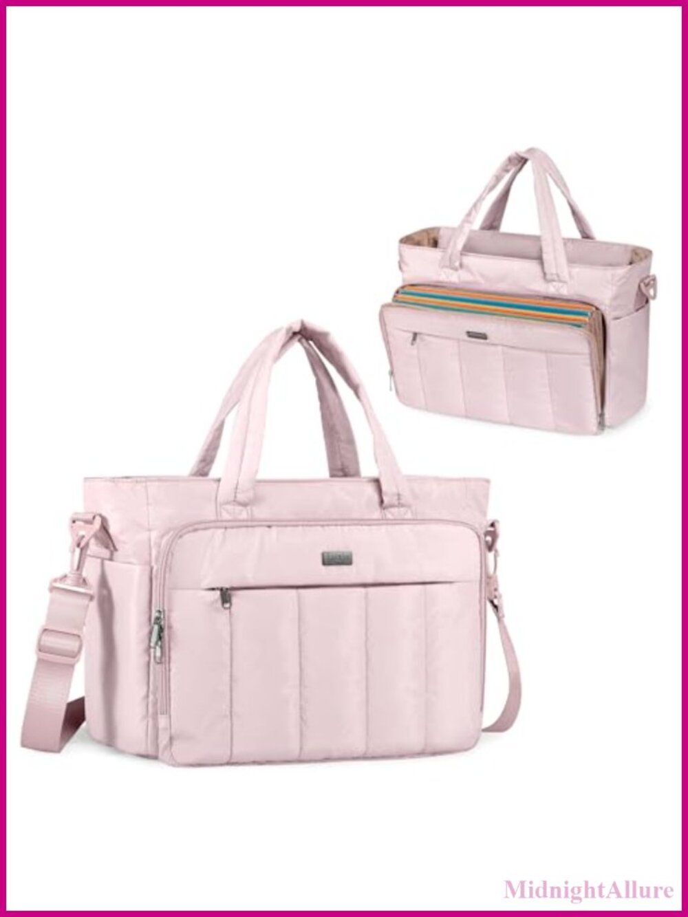 LUXJA Puffer Tote Bag with 15.6" Laptop Sleeve Lightweight Memory Fabric
